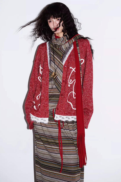 Striped Brushed Long-Sleeved Top