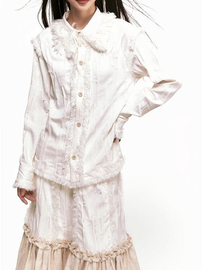 Fringed Mousse Pleated Shirt