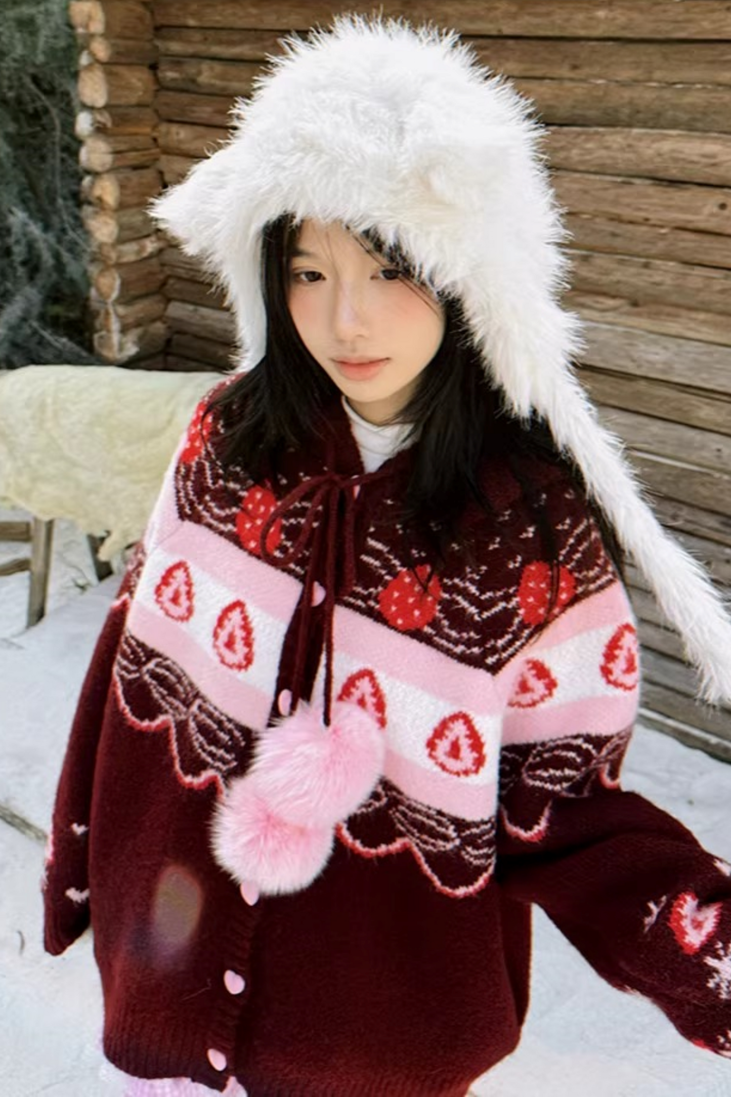 Fair Isle Strickjacke mit Erdbeermuster