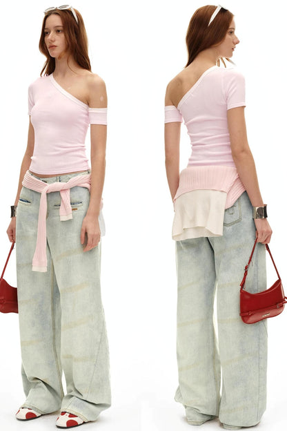 Asymmetrical Ice Linen Top