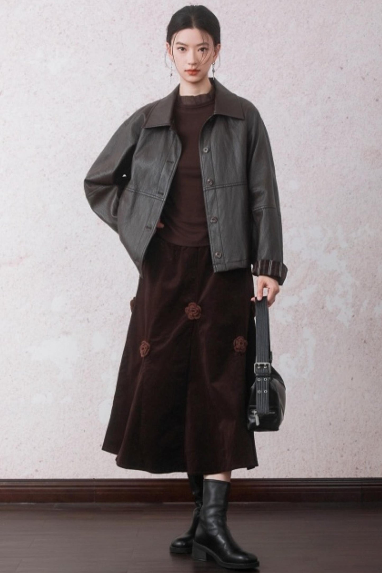 Chestnut Brown Patchwork Turtleneck Top