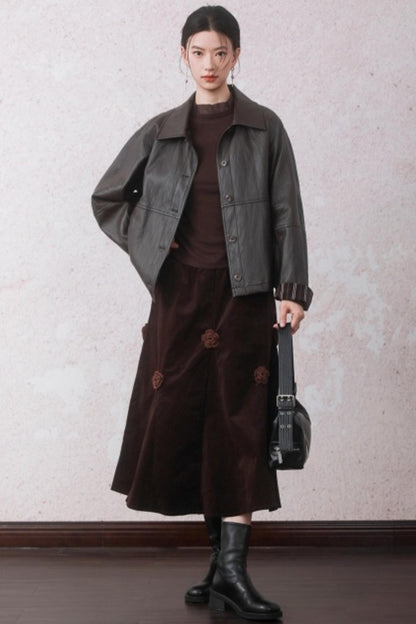 Chestnut Brown Patchwork Turtleneck Top