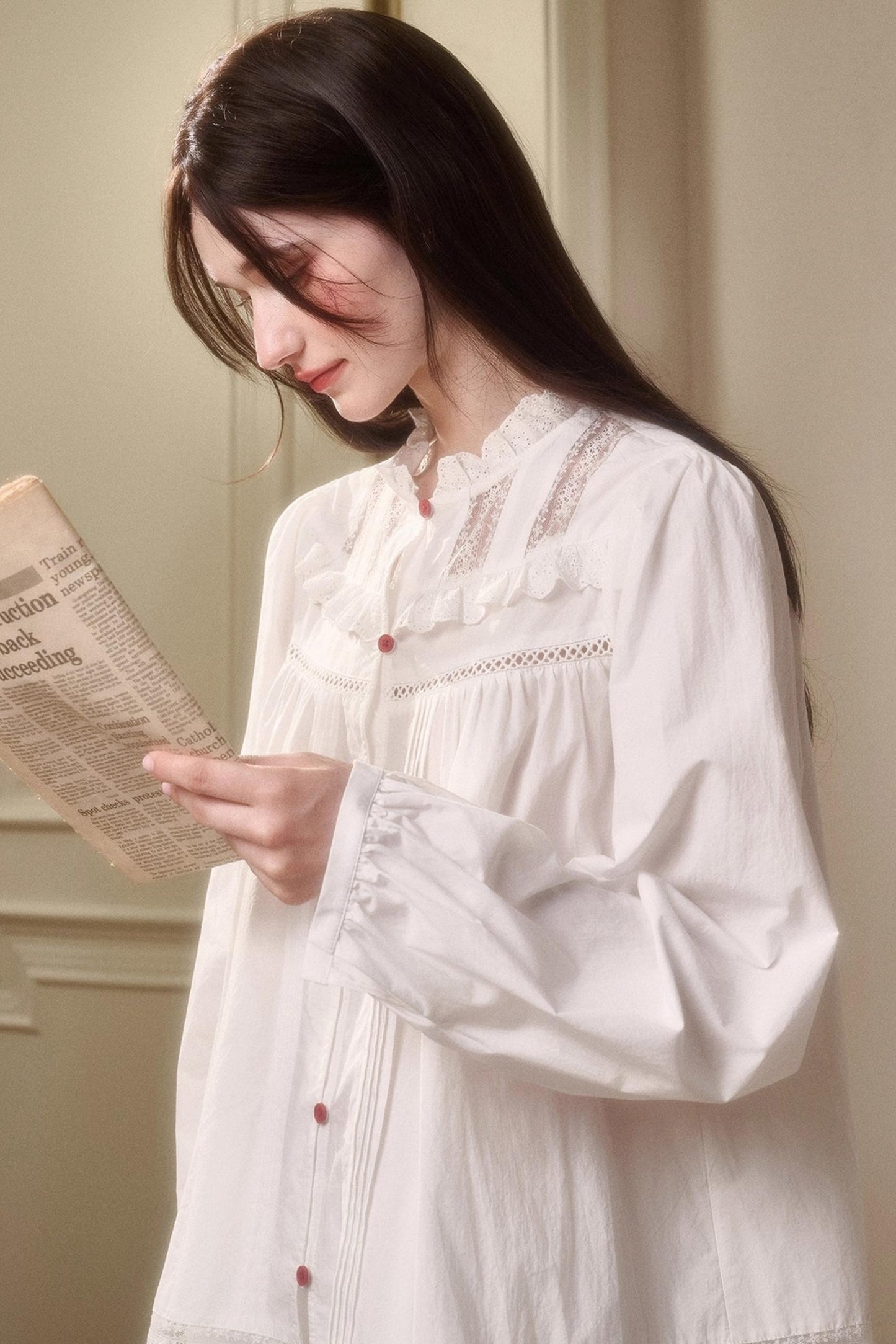 Cotton Lace Shirt With Skirt Set-Up