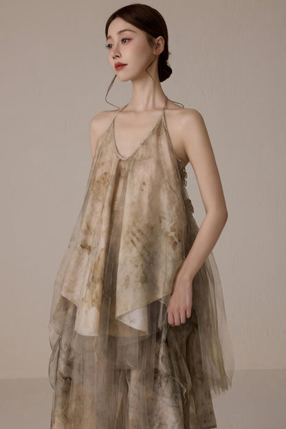 Floral Mesh Tie Neck Camisole