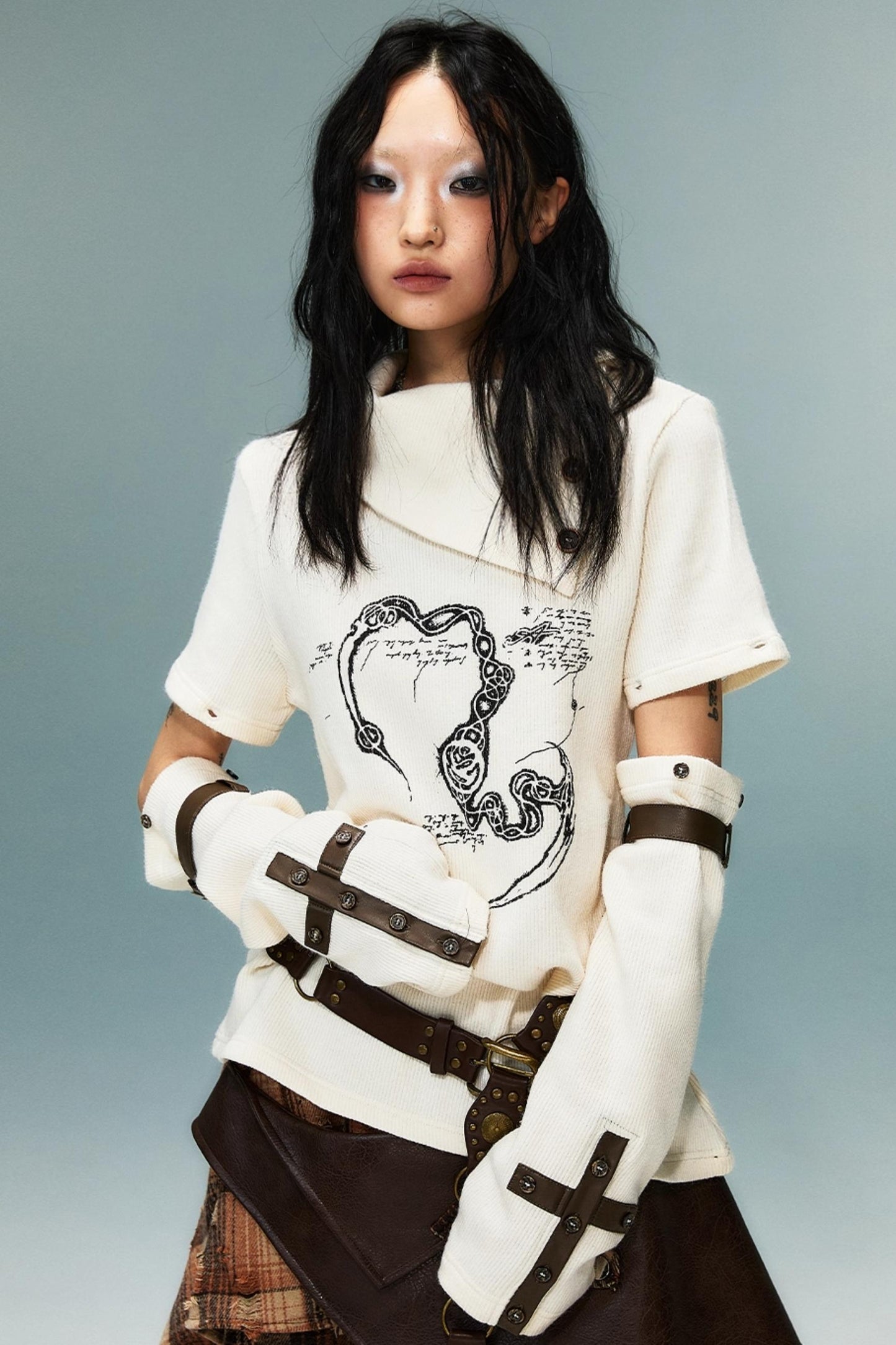 Vintage Detachable Sleeve Cross Knit Top