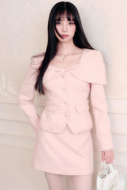 Pink French Tweed Skirt Set-Up