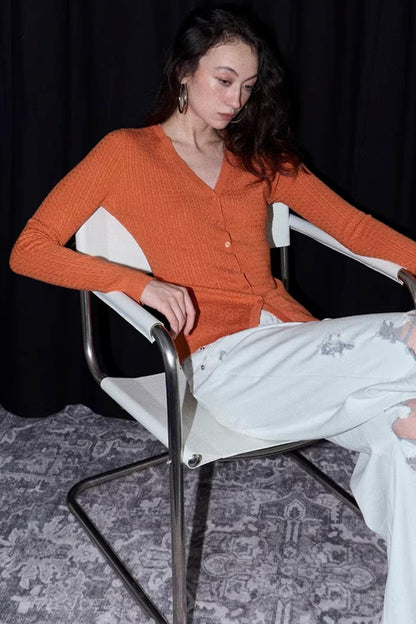 Vintage Sunset Orange Knit Cardigan