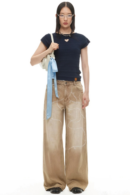 Wide-Leg Diamond Chain Jeans