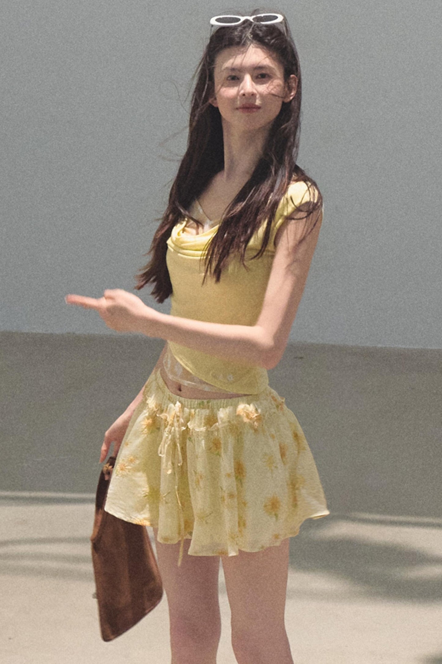 Swing Neck Check Slim Fit Crop Top