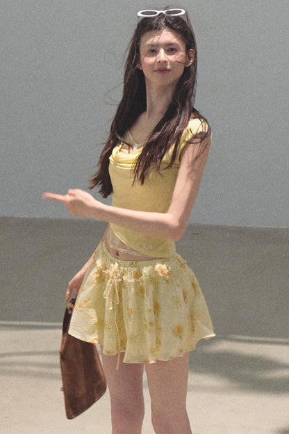 Swing Neck Check Slim Fit Crop Top