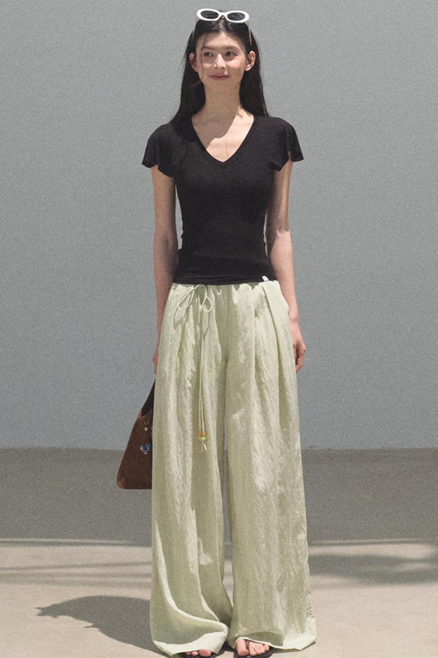 Green Apples Sleeve V-Neck Skinny Top