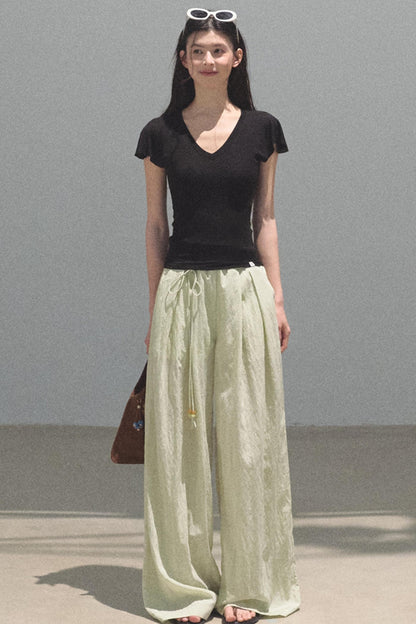 Green Apples Sleeve V-Neck Skinny Top