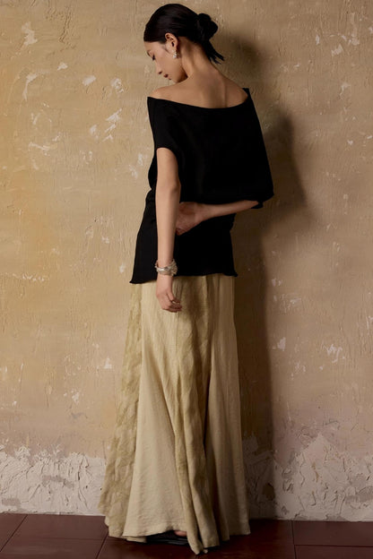 Black Shoulder Irregular Design T-Shirt