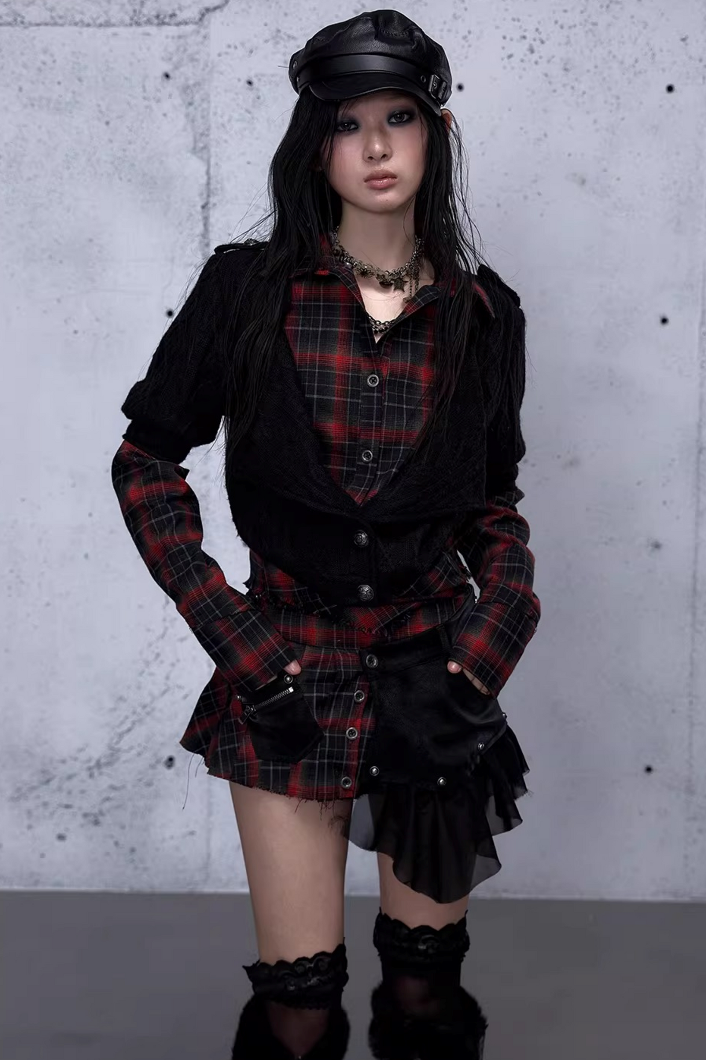 Plaid Knit Irregular Top