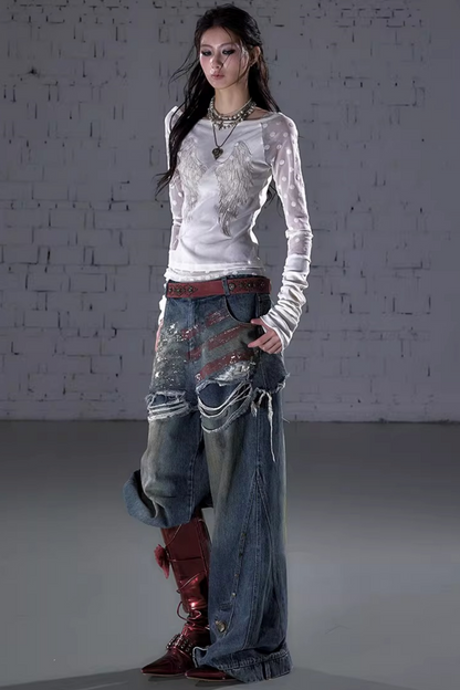 Barock beflockte Stickerei-Bluse