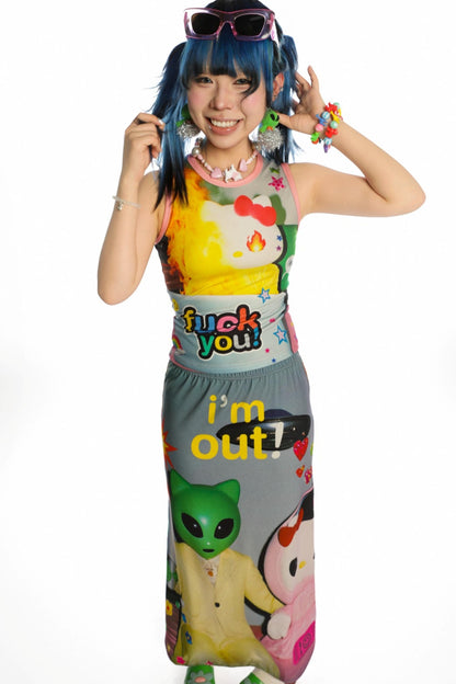 Reversible Print Stretch Casual Maxi Skirt