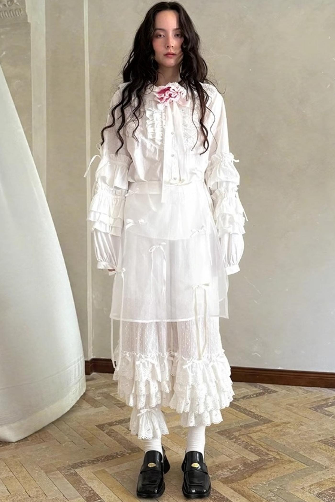 Pink-White Plaid Lace Shirt