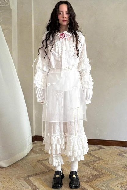 Pink-White Plaid Lace Shirt