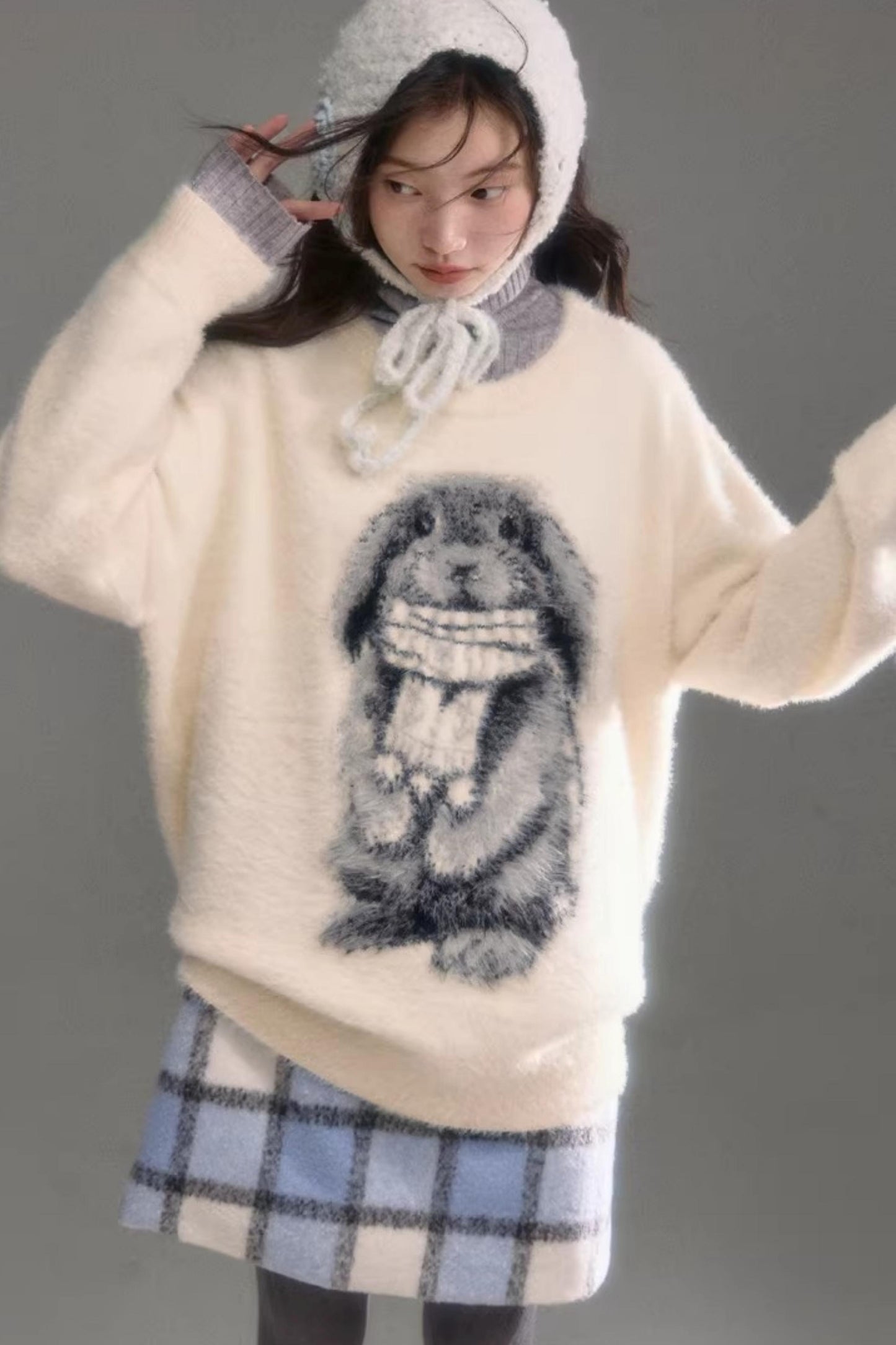 Color-Blocked Rabbit Jacquard Sweater