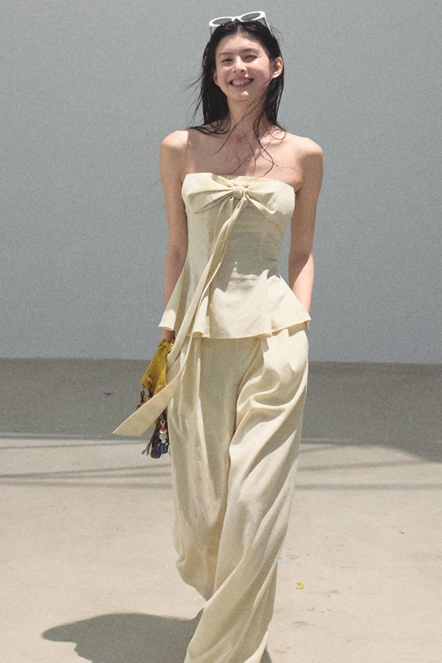 Eternal River Linen Bandeau Top & Wide-Leg Trousers Set-Up