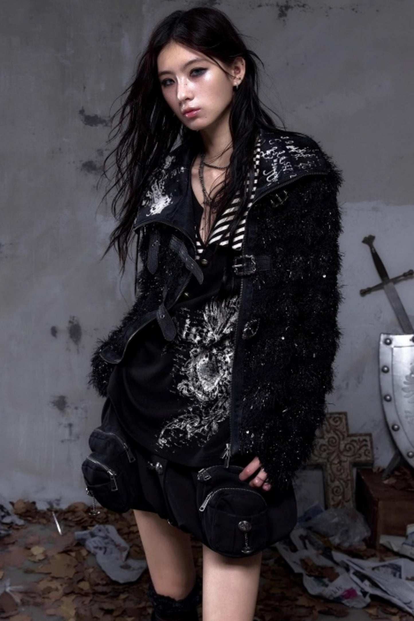 Vintage Dark Knight Plush Patchwork Coat