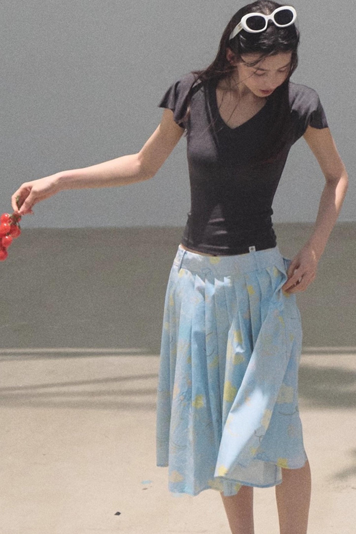 Poplin Pleated Midi Skirt