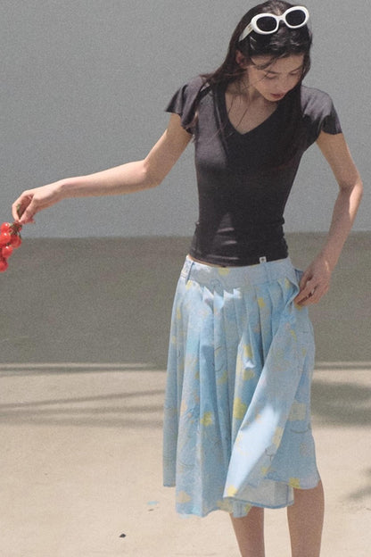 Poplin Pleated Midi Skirt