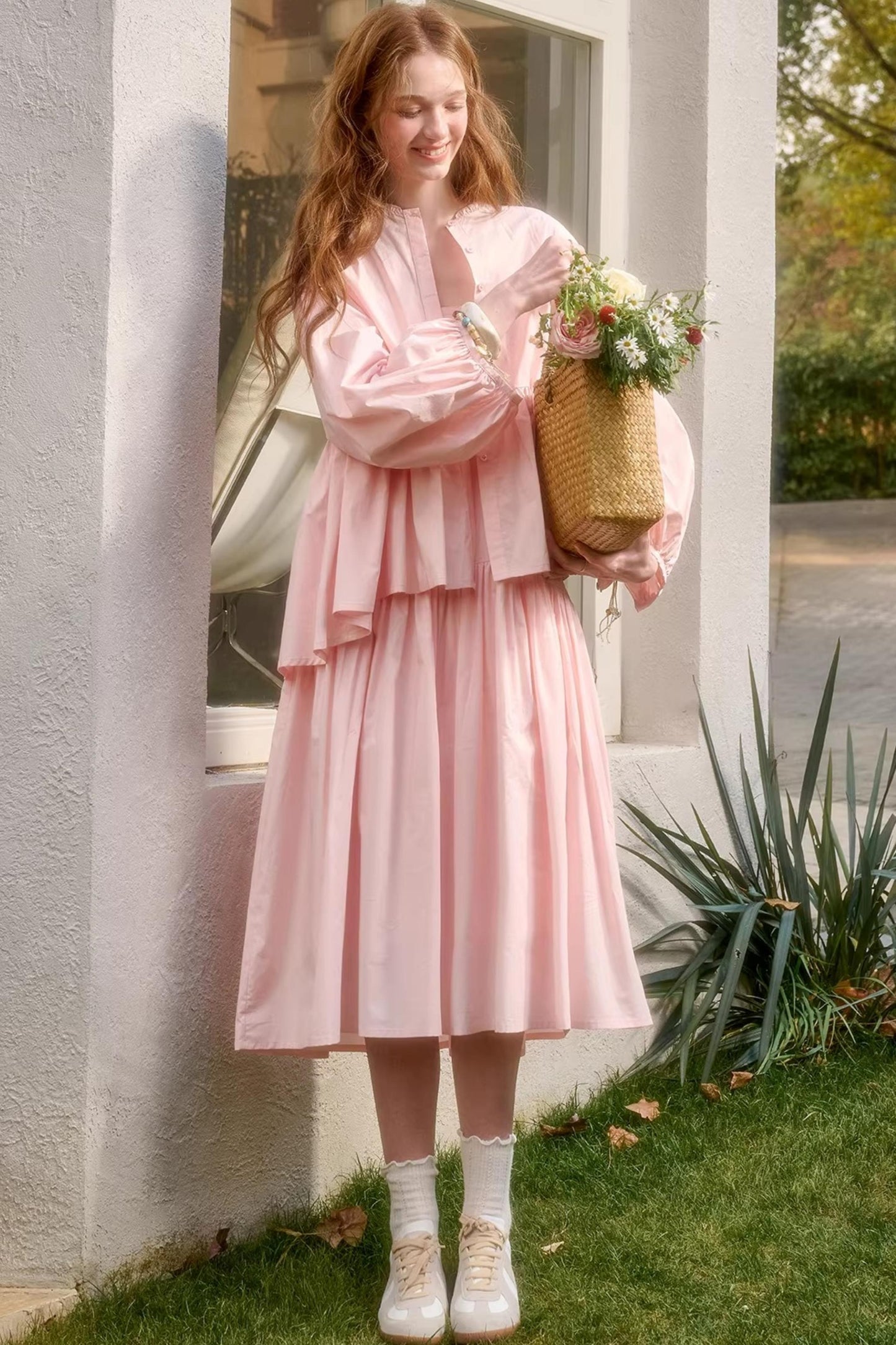 Baby Pink Cotton Dress Set-Up