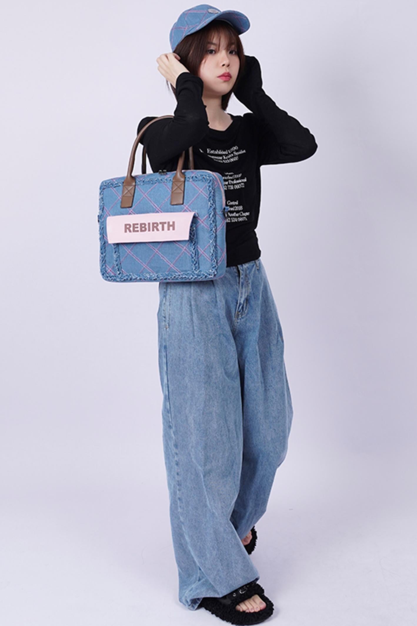 Plaid Denim Laptop Bag