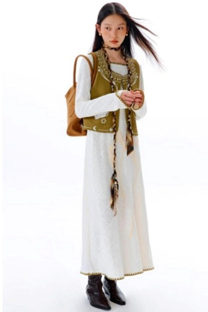 Bright Star Vintage Bird Embroidery Wool Jacket Set-Up