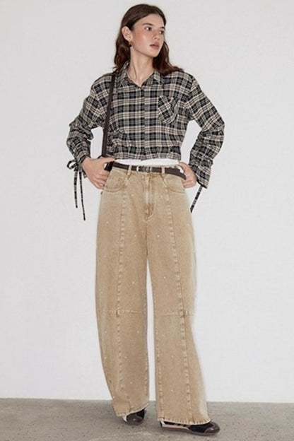 Washed Nail Beads Loose Scimitar Jeans