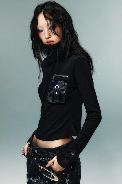 Punk High Neck Slim Knit Base Top