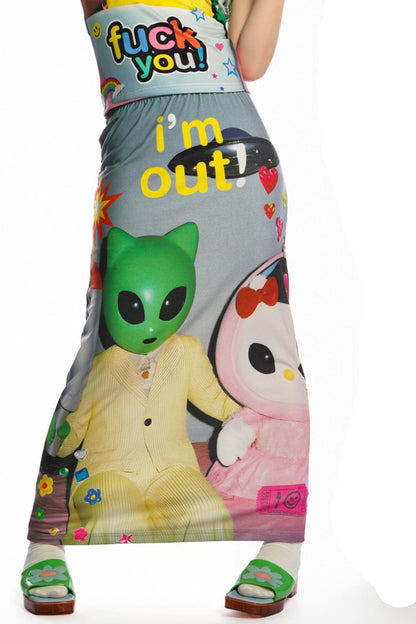 Reversible Print Stretch Casual Maxi Skirt