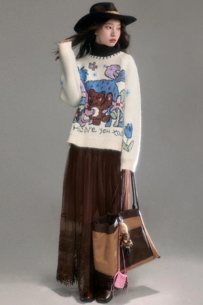 Plush Animal Jacquard Sweater