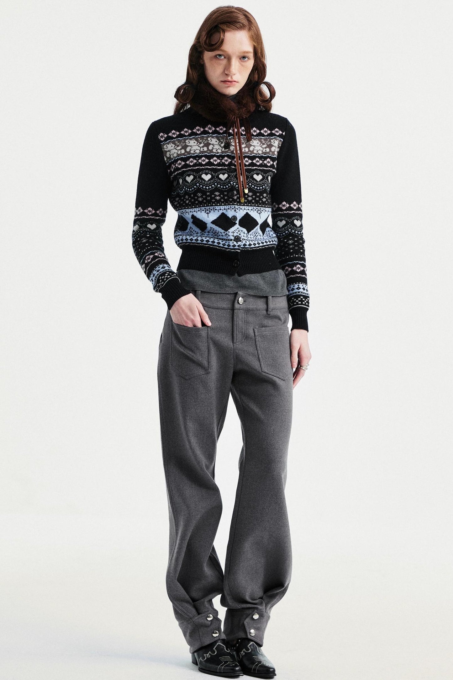 Retro Bear Jacquard Wool Cardigan