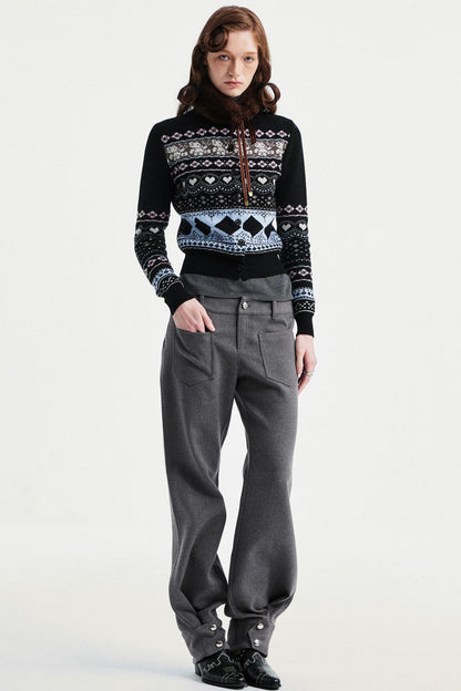 Retro Bear Jacquard Wool Cardigan