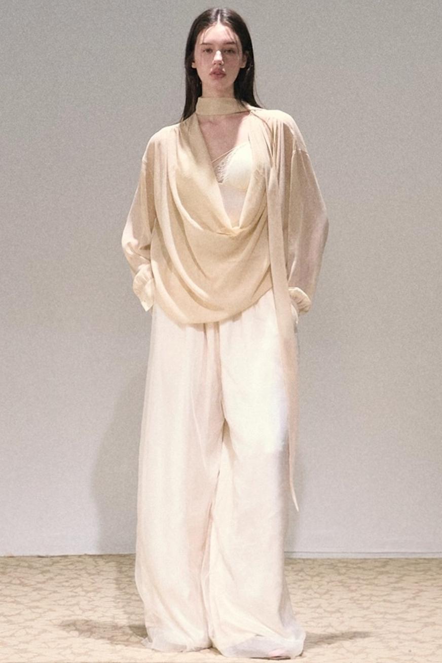 Apricot Satin Double-Layer Pants