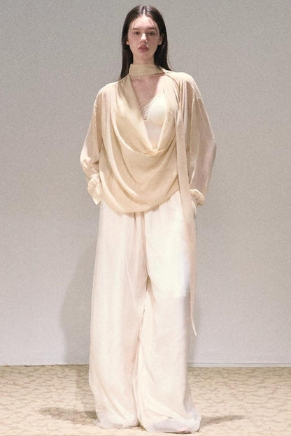 Apricot Satin Double-Layer Pants