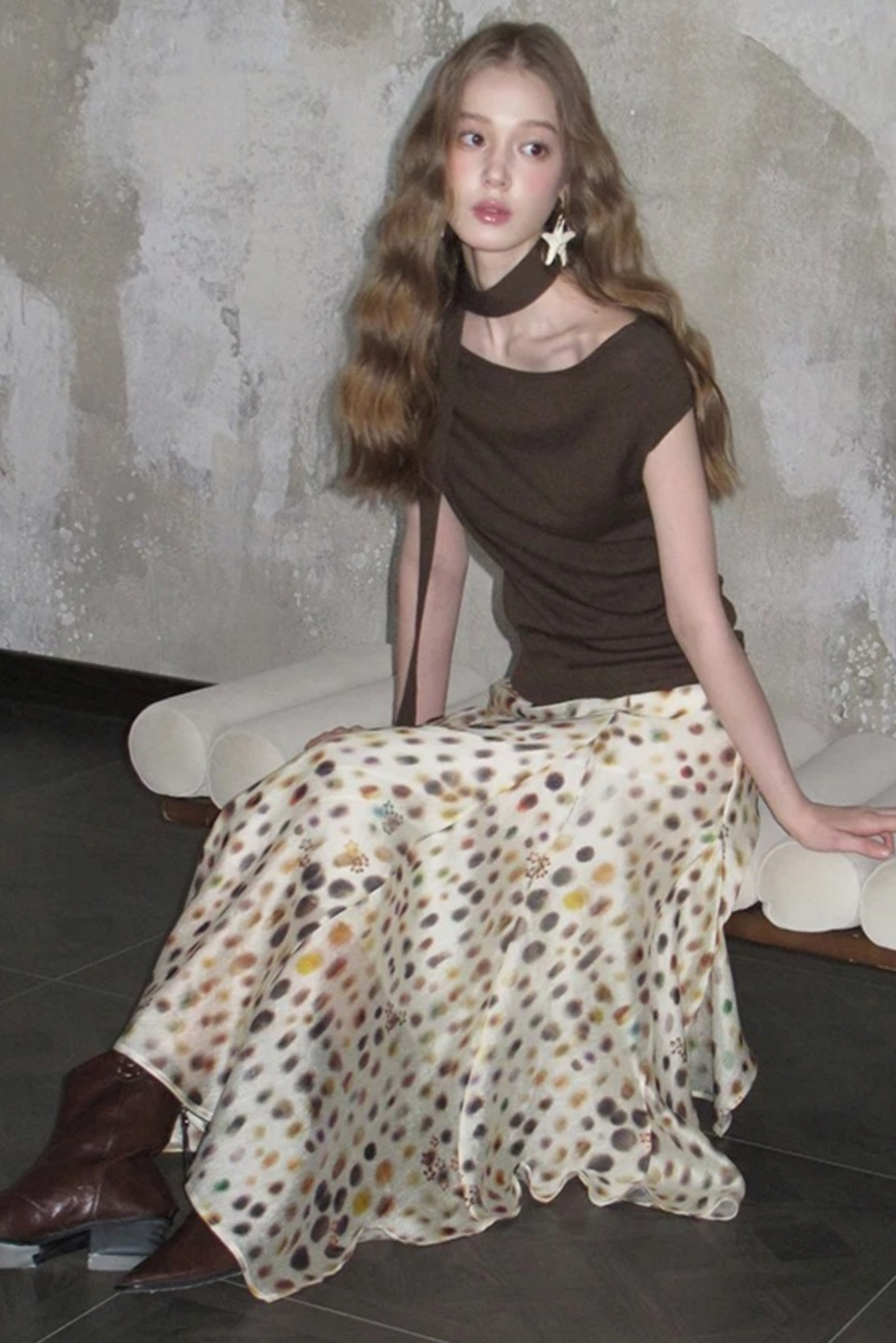Artistic Polka Dot Asymmetrical Skirt