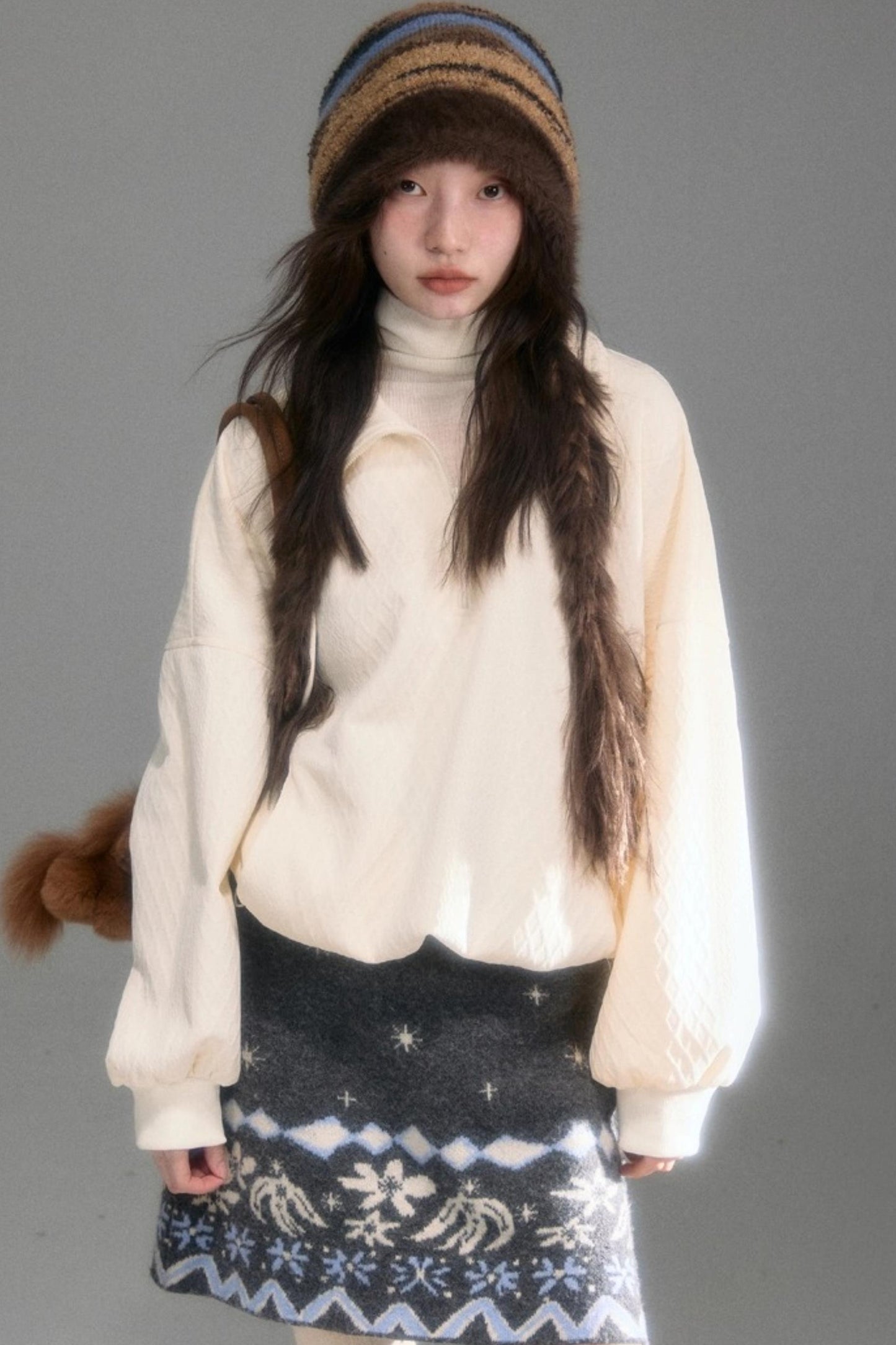 Moroccan Quilted Texture Sweatshirt Skirt Set-Up