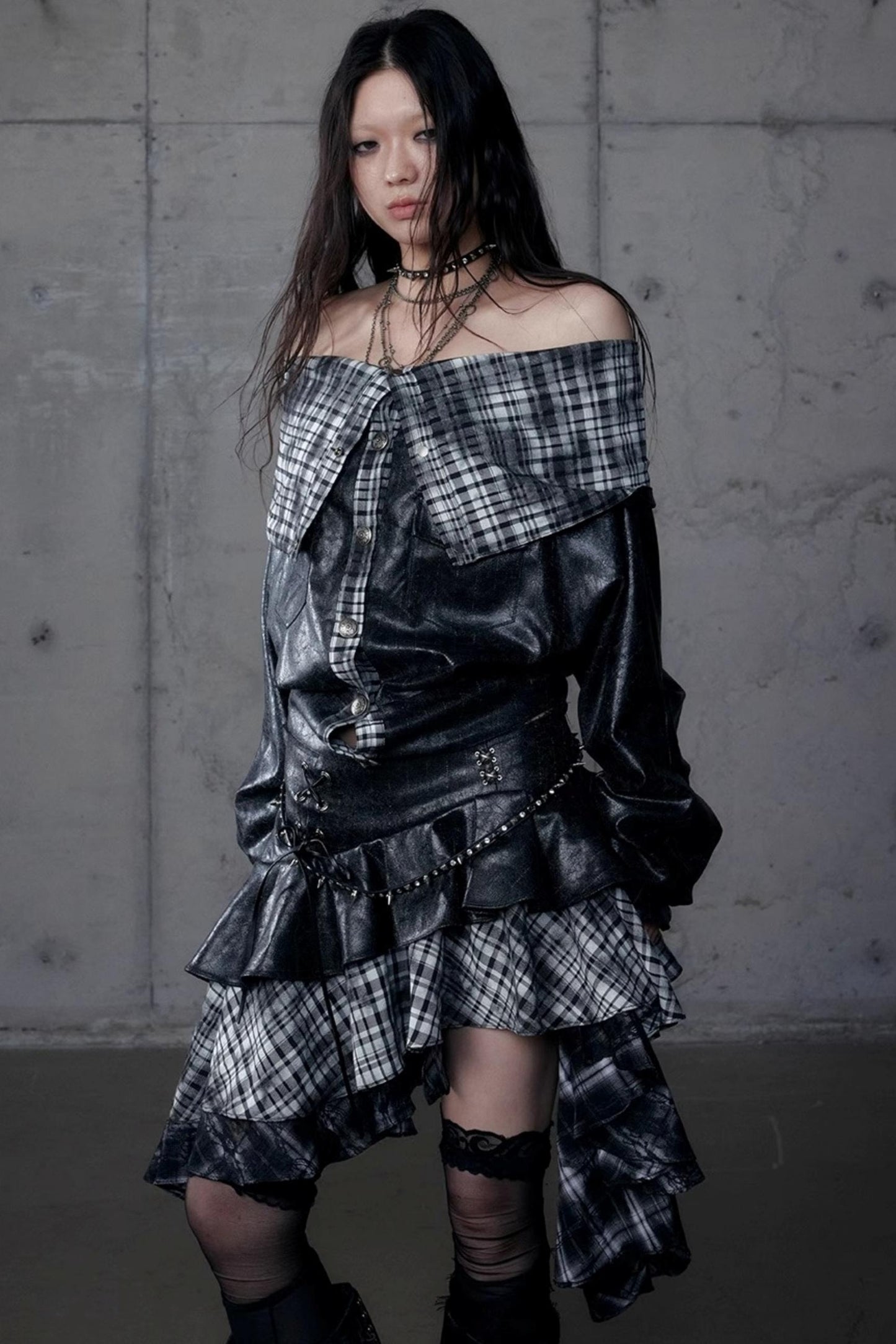 Dark Plaid Leather Top