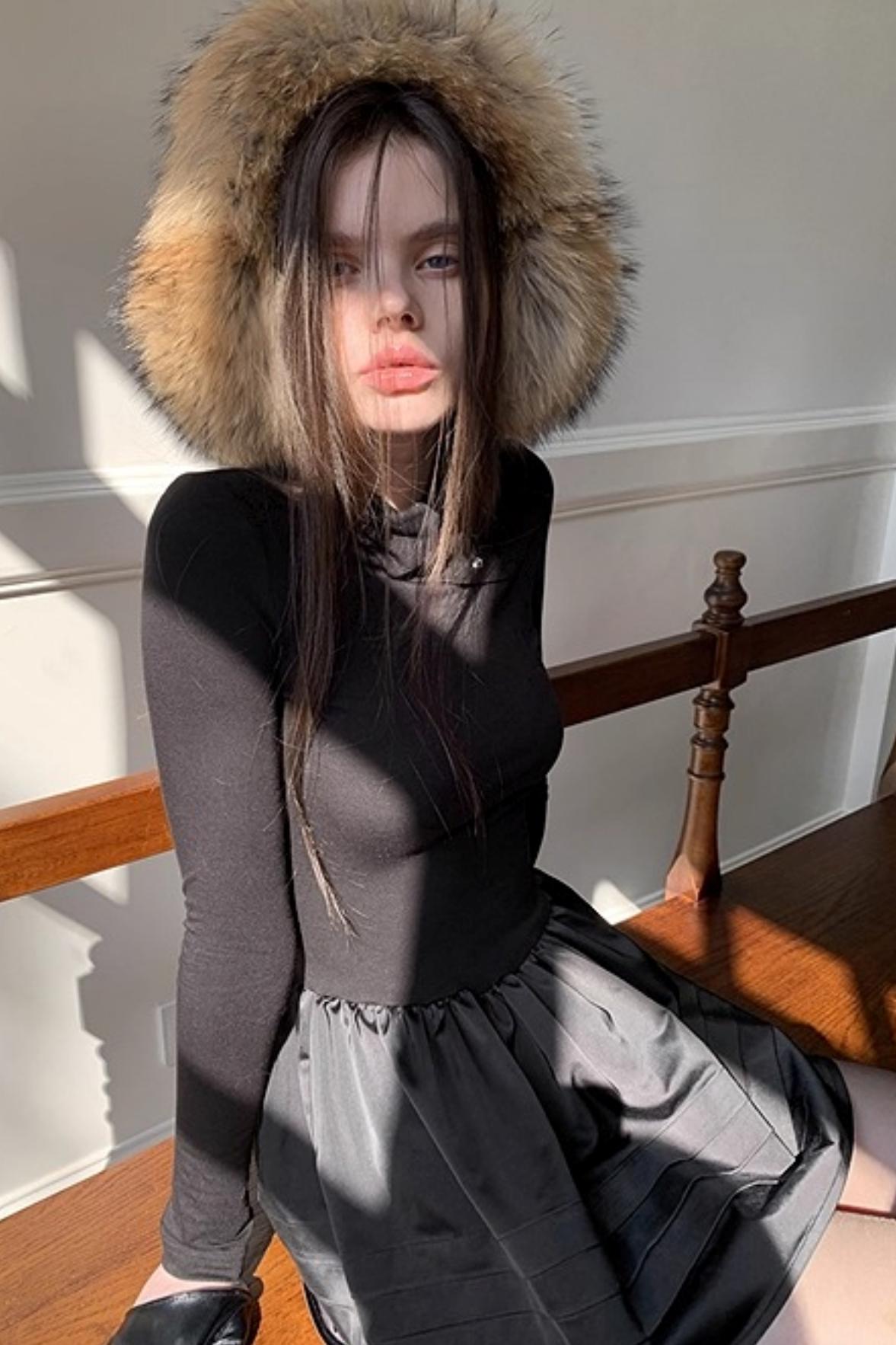 Black Layered Knit Dress Set