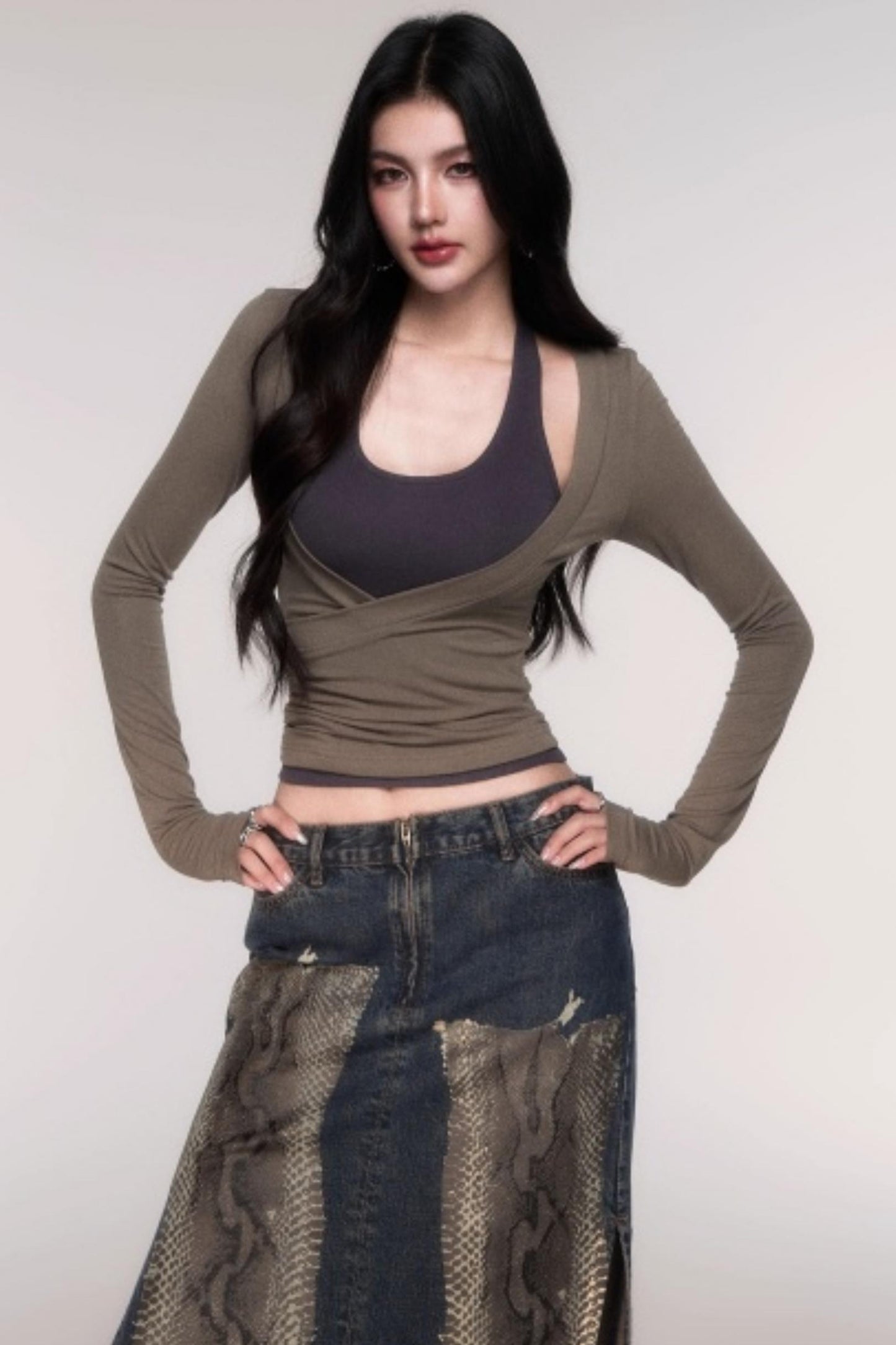 Two-Piece Halterneck Long Sleeve Top