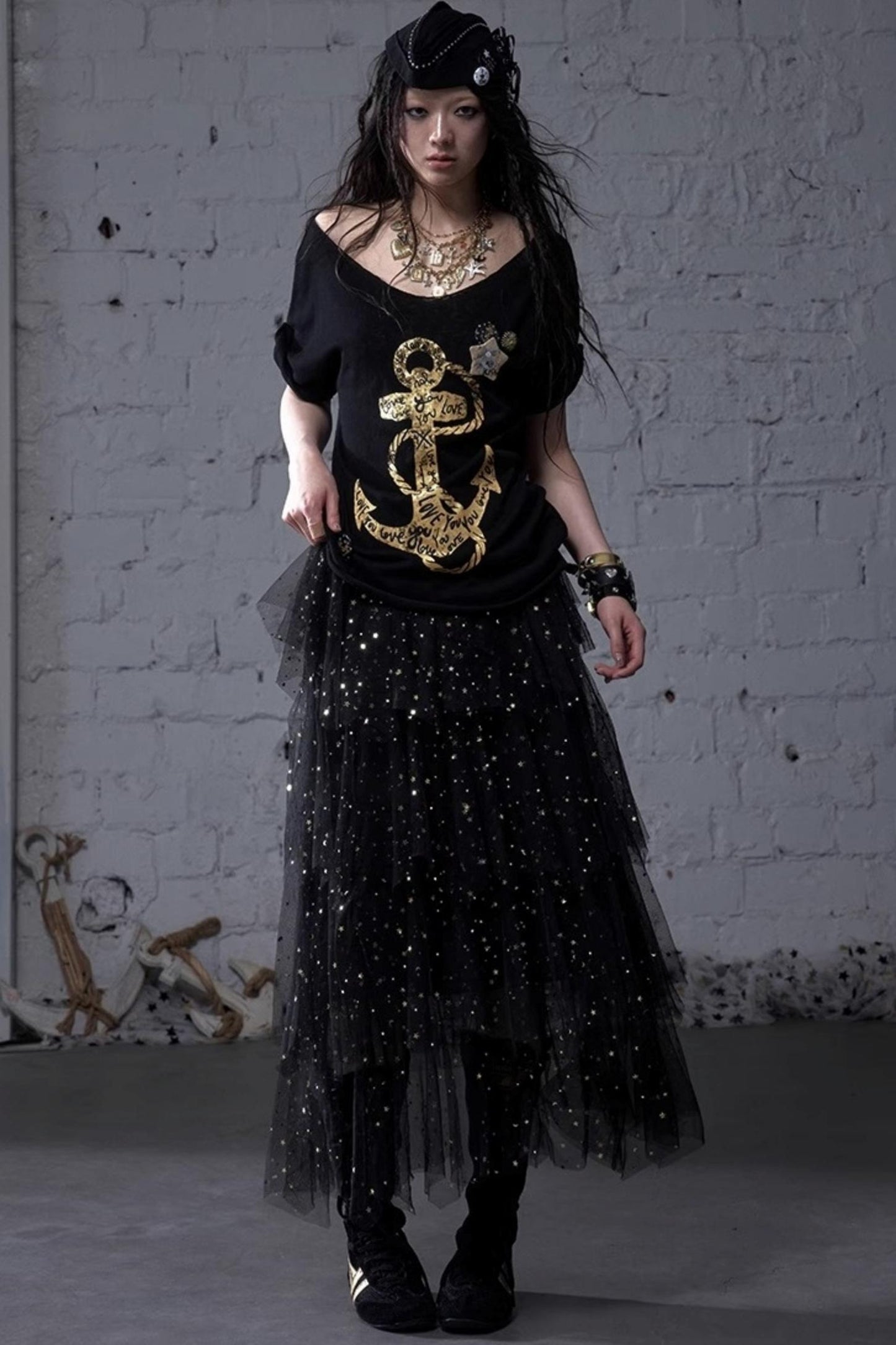 Fairycore Star Tiered Mesh Skirt