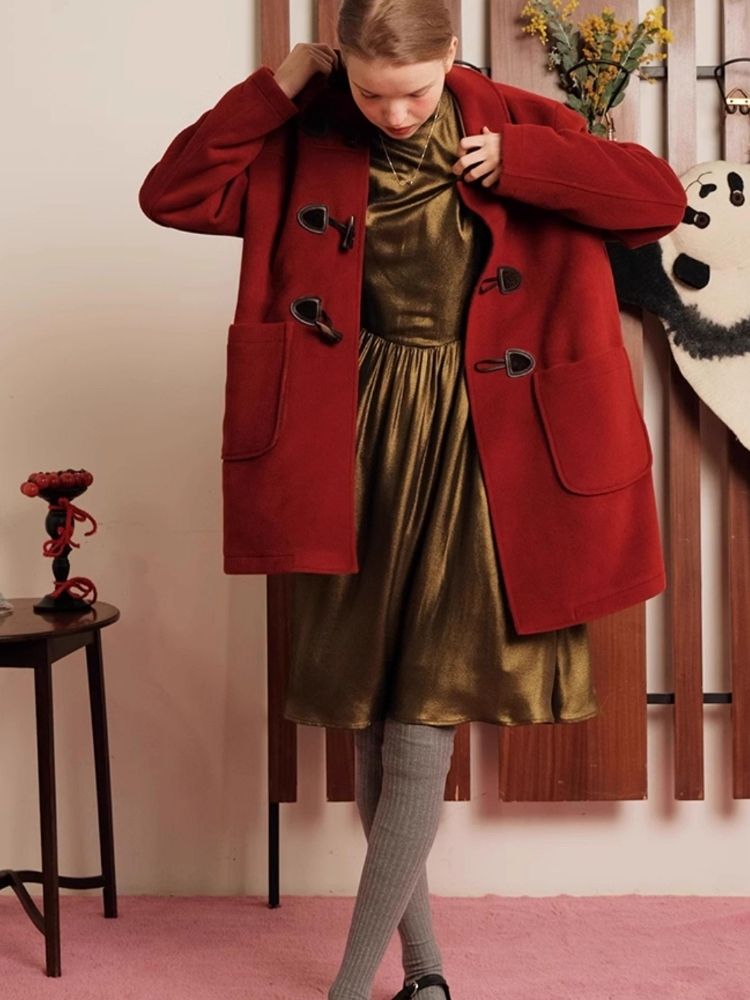 Red Wool Cashmere Cowl Coat