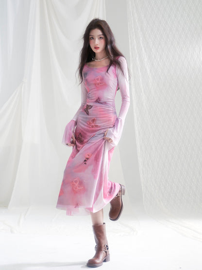 Long and cropped bell sleeve dress