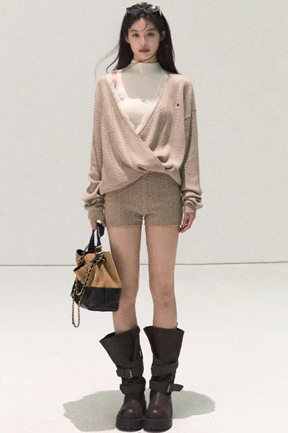 Silk-Gloss Wool Lace Sweater Set-Up