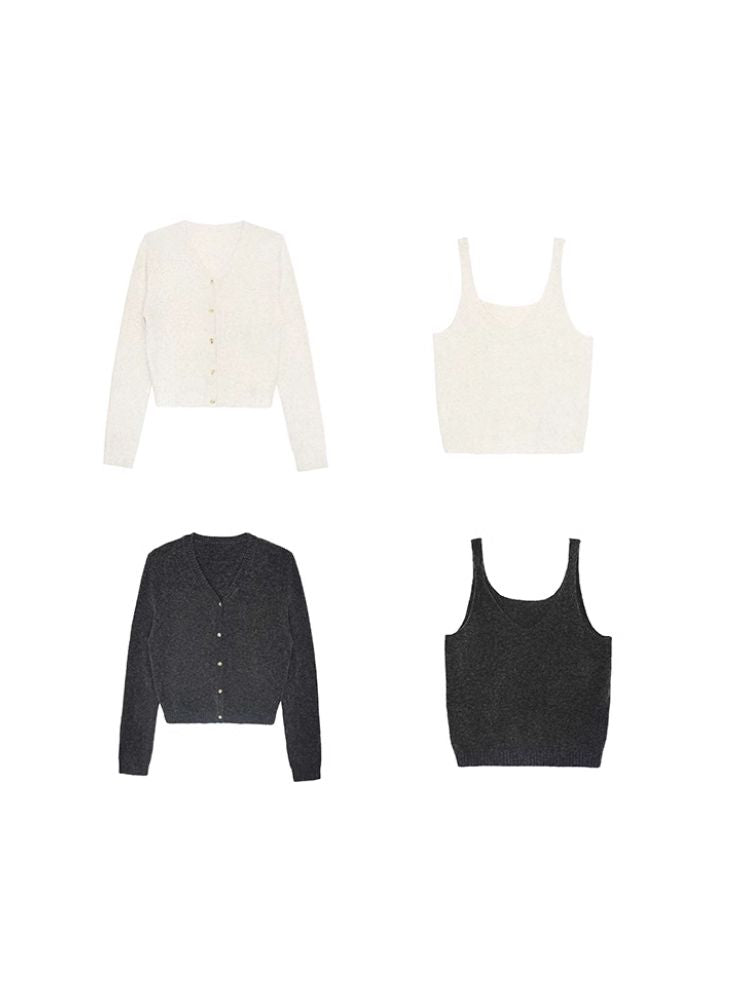 Knitted cardigan sweater camisole undershirt two-piece suit