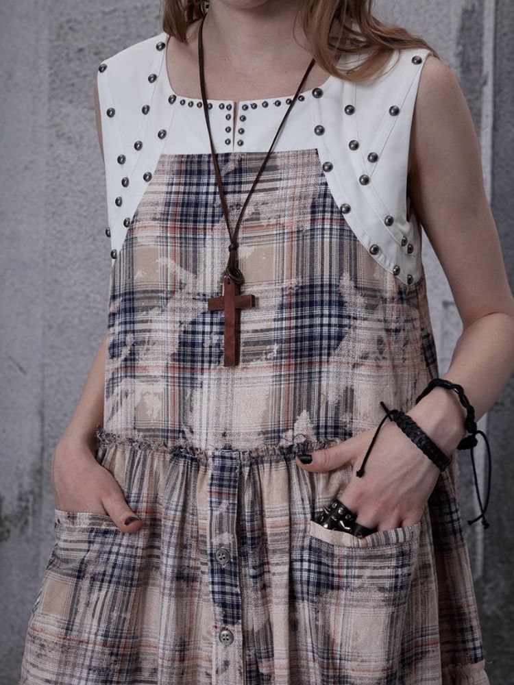 American vintage worn plaid dress