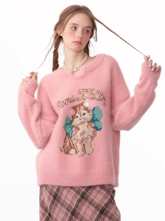 Lazy wind pink gentle soft sweater